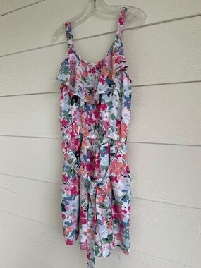 abercrombie kids Multi-color Floral Print Ruffle Romper Size 9/10 w/Pockets